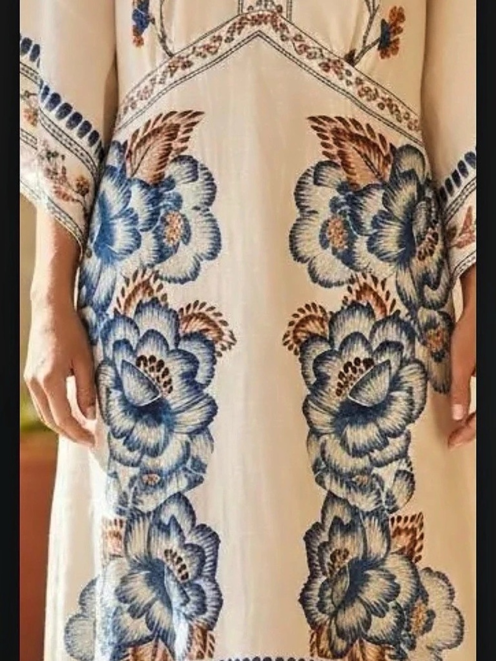 Floral Tapestry Midi Dress Cream & Blue